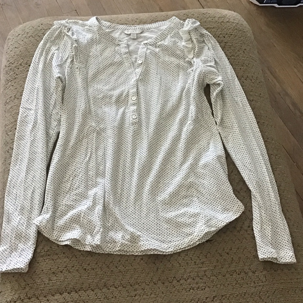 Lucky Brand White Polka Dot Long Sleeve Top